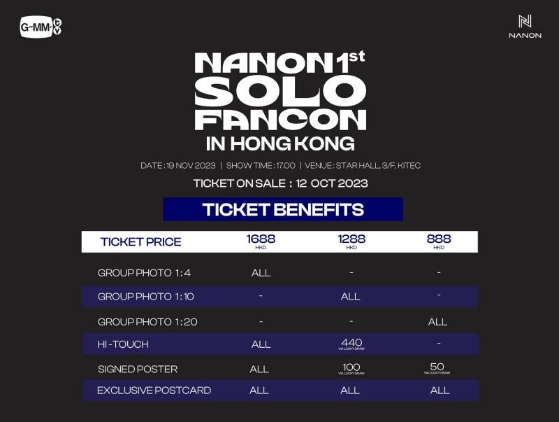 Nanon演唱會香港2023｜10.12購票連結、發售日期、門票、座位表