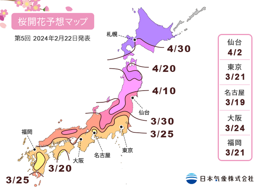 日本櫻花預測2024｜櫻花開花地圖日本氣象株式會社
